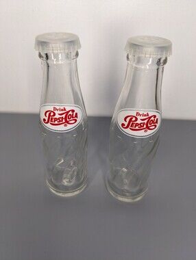 Vintage Pepsi Cola Salt and Pepper Shakers Twisted Glass Drink Pepsi EUC 1960s